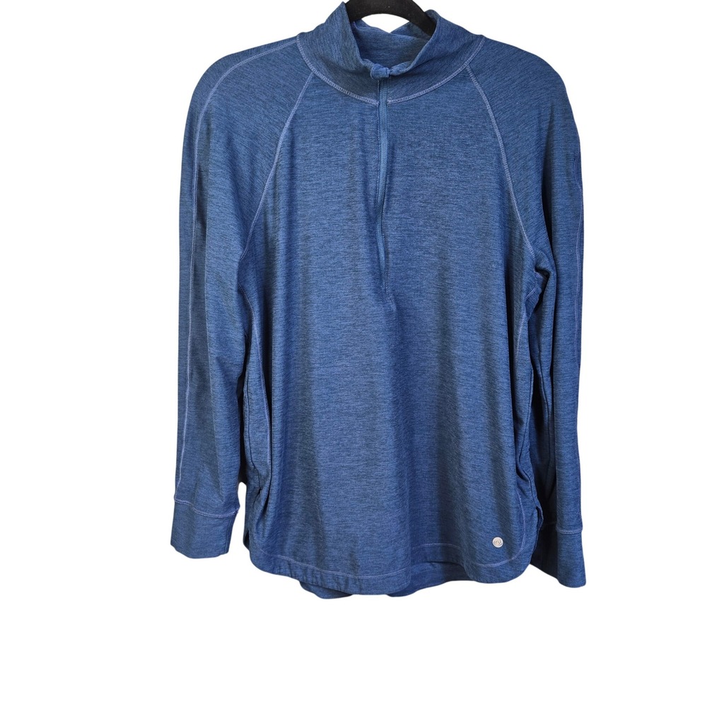 Apana 1/4 Zip Pullover Womens Large Blue Heathered Long Sleeve Mock Neck Top